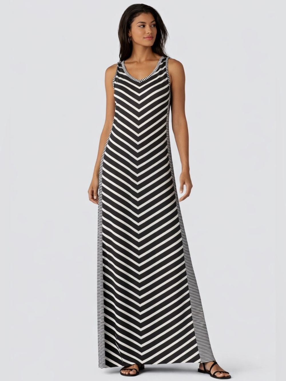 Style & Co Black & White Striped Maxi Tank Dress Size Medium